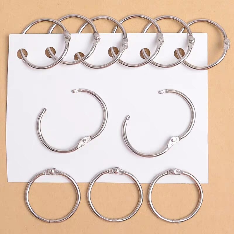 100pcs Notebook Loose Leaf Metal Binder Hinged Rings Circle Book Hoops Album Ring Clips Craft Photo Stationery Office Supply