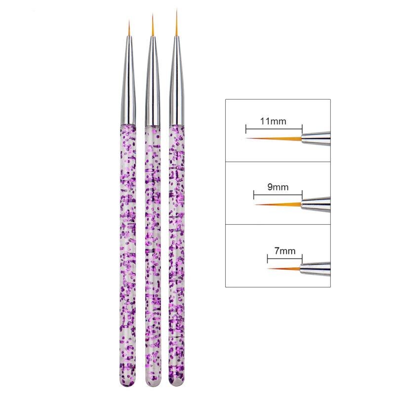 3 stuks nail art kwasten kristal snijpen pailletten staaf liner schilderen acryl uv gellak tekenen gradiënt kwast nail art tool: 05