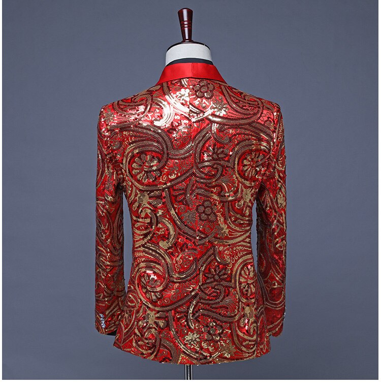 Chaquetas de traje de escenario para hombre, bléiser de lentejuelas Vintage en azul y rojo, abrigo Delgado a la , chaqueta de presentación para actuaciones nocturnas