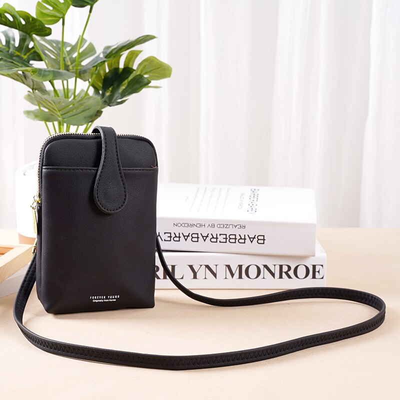 Multifunctionele damesportemonnee telefoonhoesje all-match draagbare portemonnee voor kleingeld multifunctionele portemonnee: Zwart  yc86