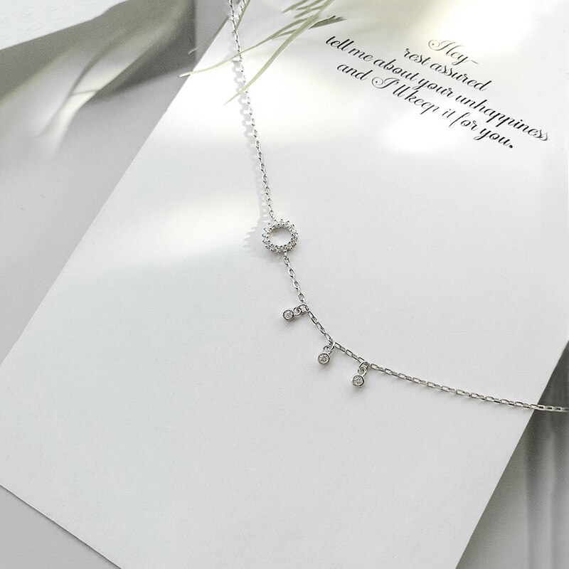 Tobillera de Plata de Ley 925 para mujer, pulsera con borla de circonita redonda, tobillera geométrica, joyería de playa de verano