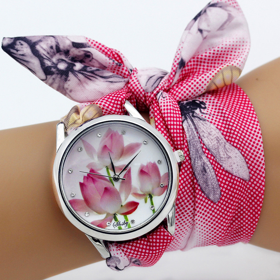 Shsby Dame Bloem Doek Horloge Vrouwen Jurk Horloge Stof Zoete Meisjes Armband Horloge Zilver 21 ~ 30 Horloges