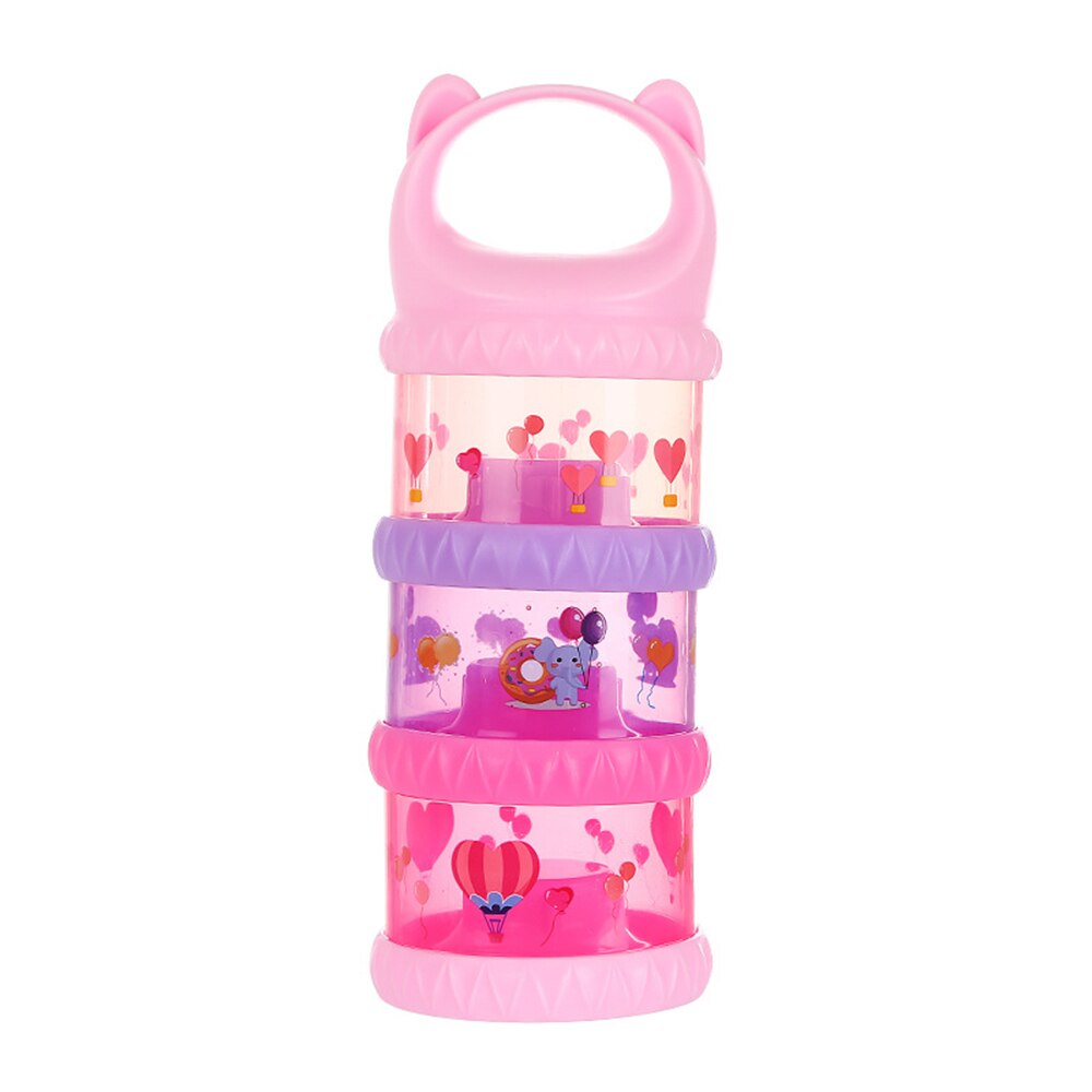 Mugoyrt 3 Layers Cute Portable Baby Food Storage Box Essential Cereal Cartoon Infant Milk Powder Box Toddle Snacks Container: Pink