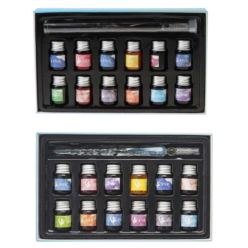 Cristal ciel étoilé verre encre stylo verre Dip stylo pour écrire stylo plume ensemble