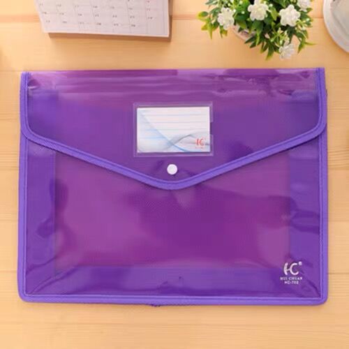 Transparent Big Capacity A4 File Folder Business Briefcase Document Paper Storage Bag Desktop Organizer Stationery: purple