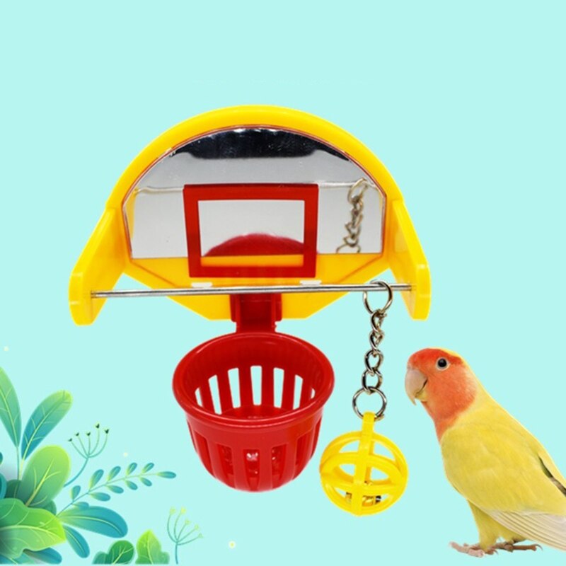 Mini basketball hoop rekvisitter sjov papegøje fugle legetøj kæledyr forsyninger parakit klokke bold tygge legetøj og mærke