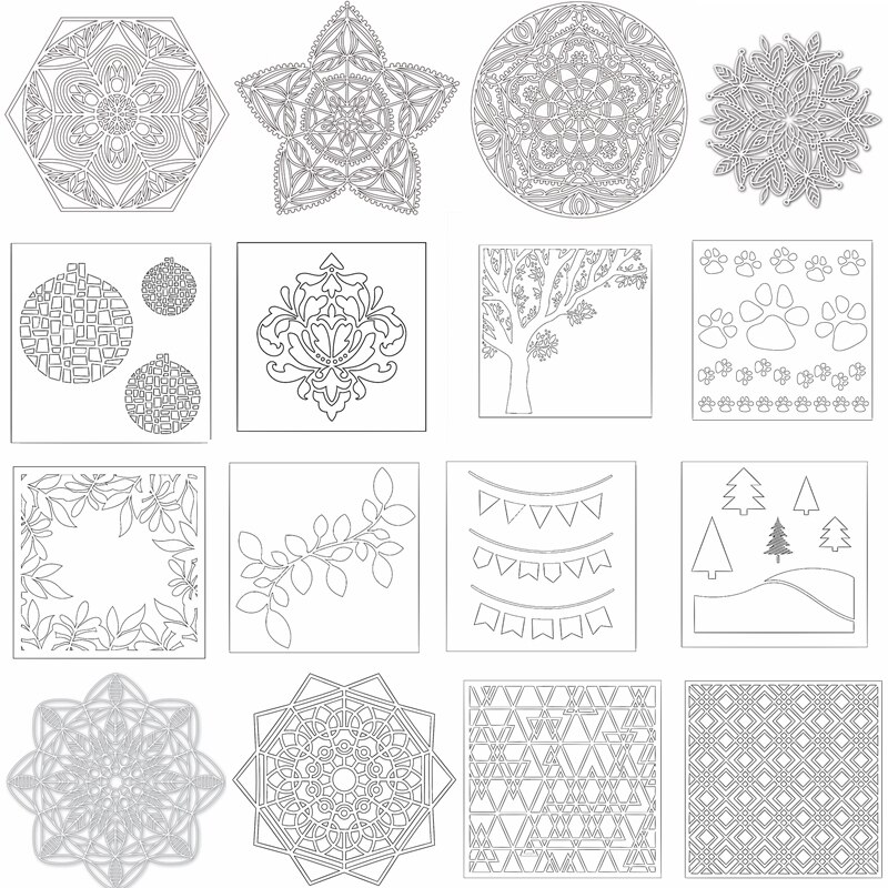Square Flower Leaves Layered Mix Pattern Background Drawing Sheet DIY Scrapbook Card Album Make Crafts Plastic Stencil 09