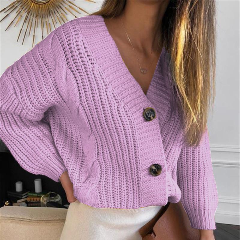 Cárdigan con cuello de pico, suéter para Mujer, cárdigan de punto de manga larga de otoño e invierno del , abrigo, chaquetas, suéter de punto para Mujer: purple