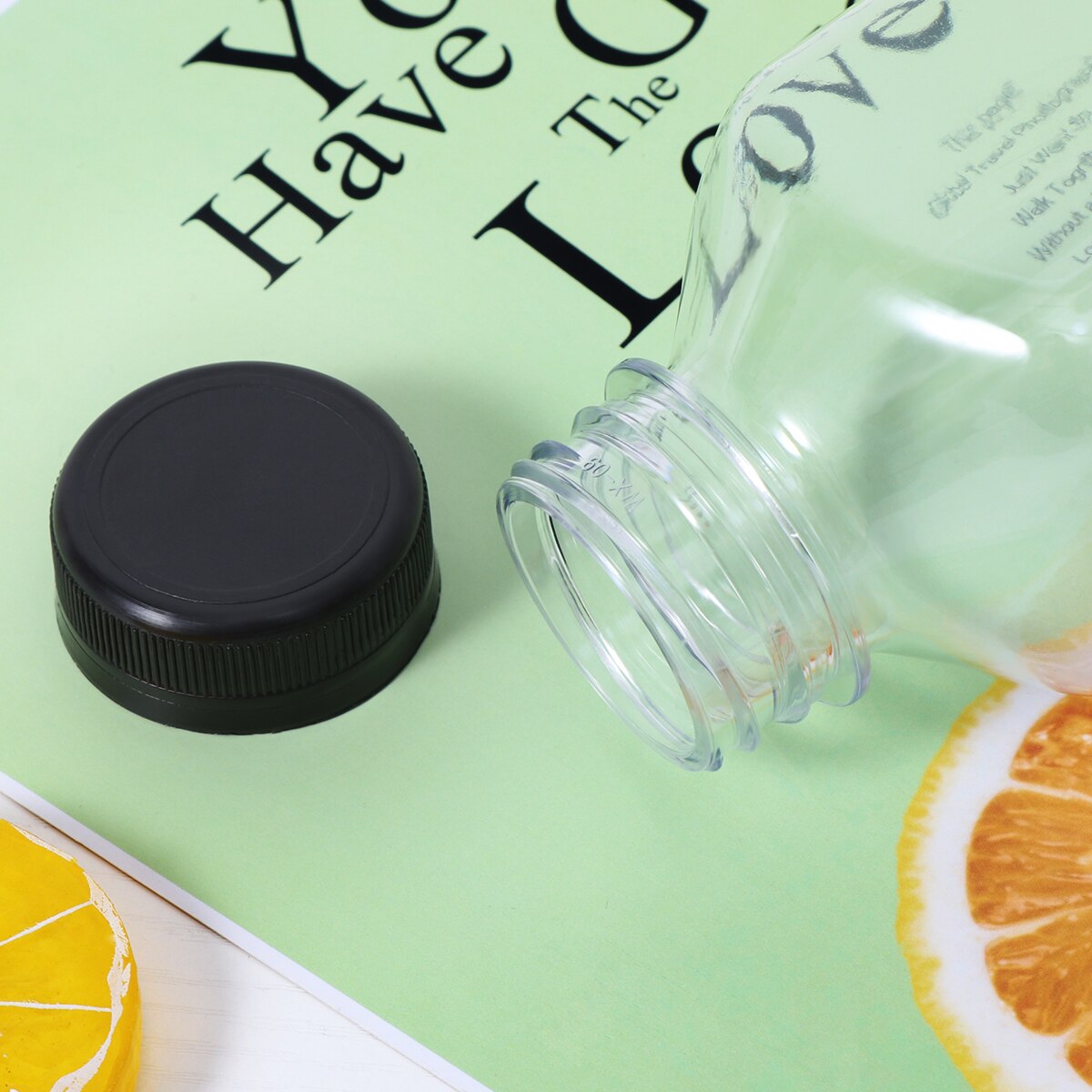 4PCS PET Plastic Empty Storage Containers Bottles with Lids Caps Beverage Drink Bottle Juice Bottle Jar (Black Caps)