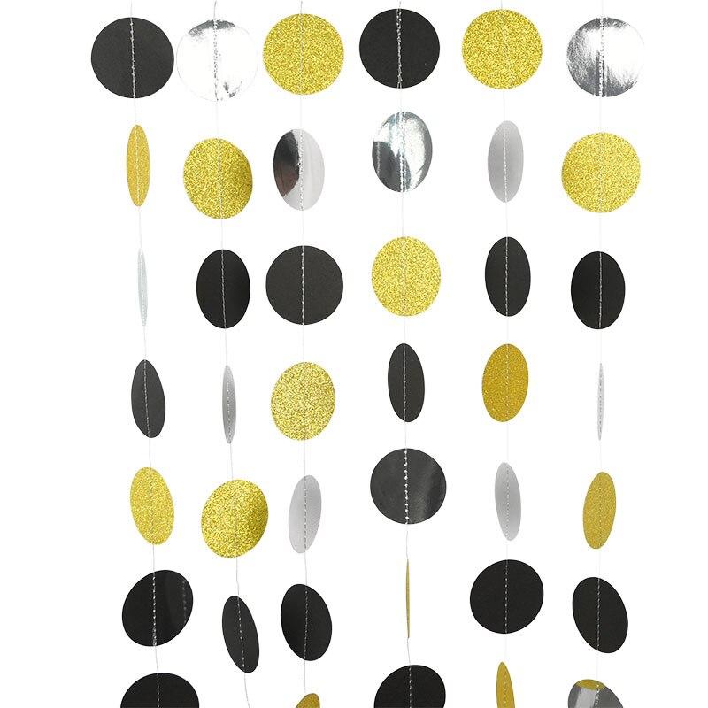 4Meter Silver Gold and Black Paper Circle Garland Round Banner Wall Hanging Garland For Christmas Wedding Birthday Party Decor