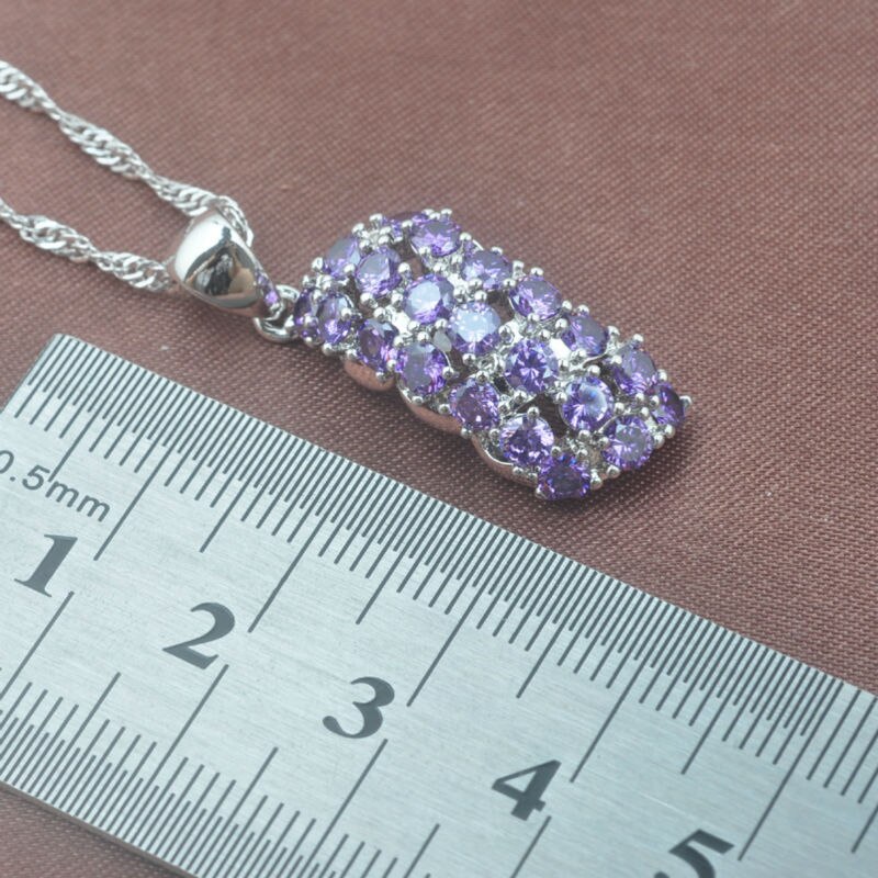 Shining Purple Cubic Zirconia Jewelry Sets Women's Silver Color Crystal Ring Necklace And Earrings Set TZ0282