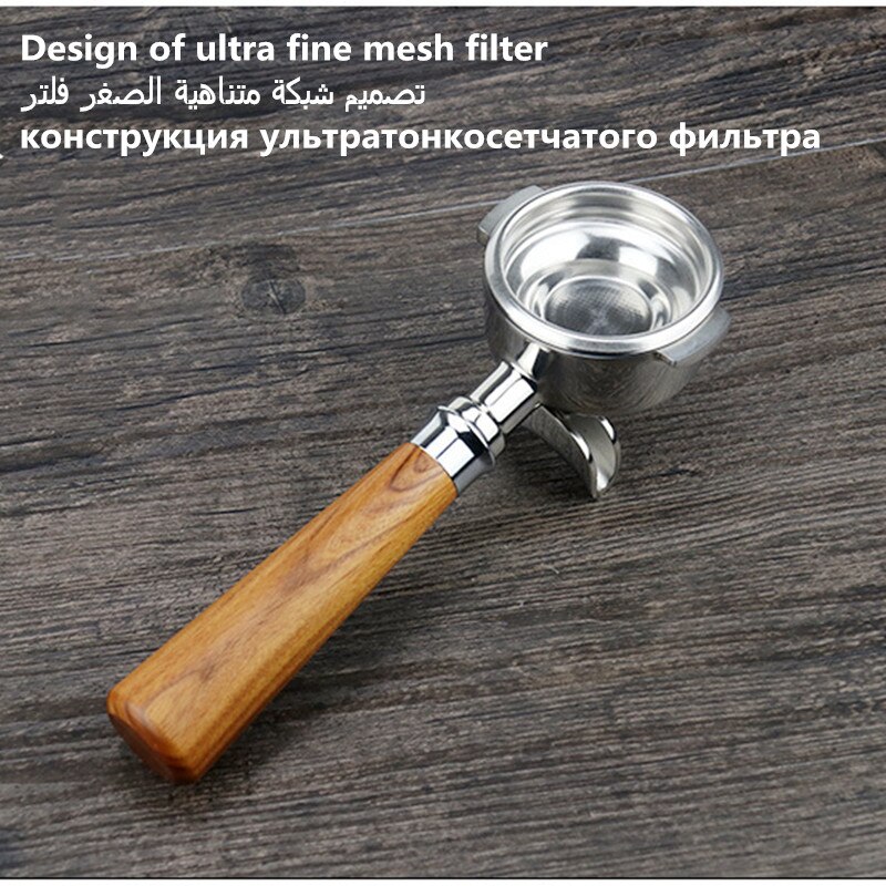 E61 bundløs portafilter 58mm enkelt to mundinger 304 rustfrit stål træhåndtag 바텀 리스 포터 필터 القاع espressomaskine tilbehør