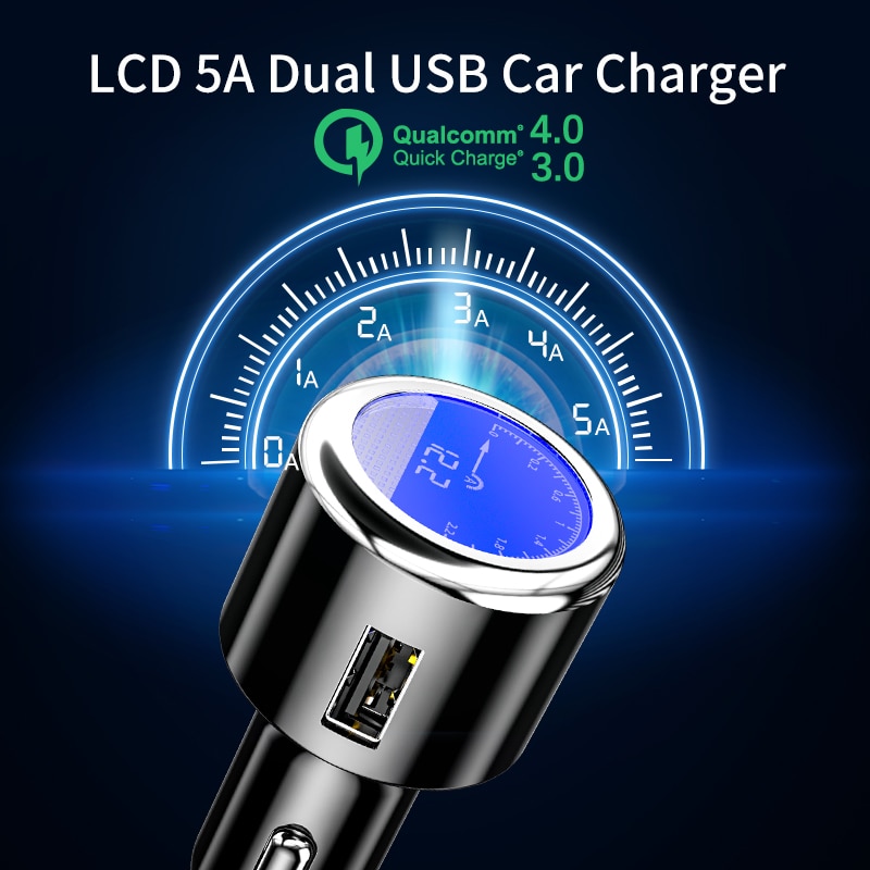 Cargador de coche iHaitun de lujo LCD 5A USB para Samsung S9 S10, USB rápido 3,0 3,1, carga rápida para iPhone 11, Huawei, P30 Pro, Oneplus 7 X