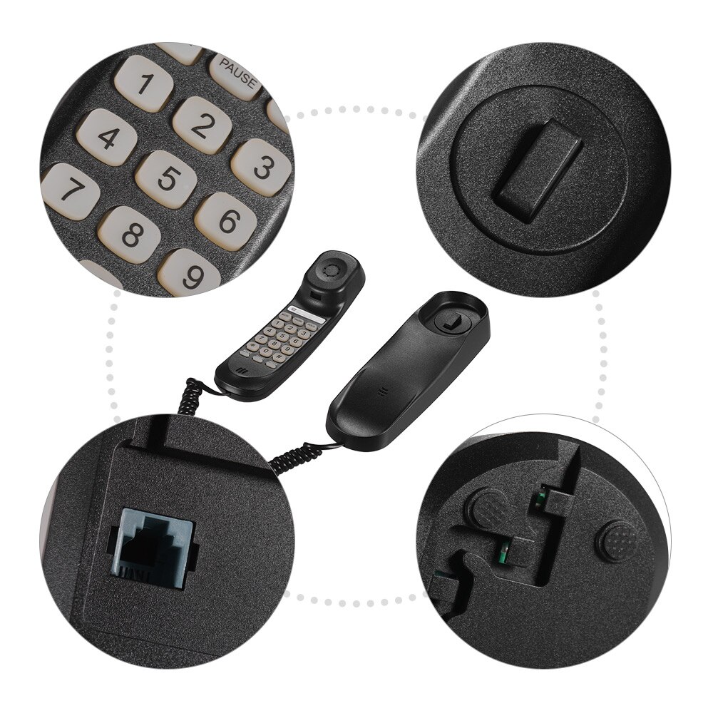 Mini vaste telefoon met snoer voor op het bureau, vaste telefoon, wandmontage, ondersteunt dempen/pauzeren/in de wacht zetten