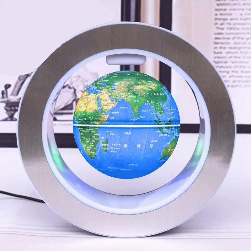Magnetic Levitation Globe with LED Lights O-Shaped 4 Inch Rotating Luminous World Map Home Decoration-EU Plug: Default Title