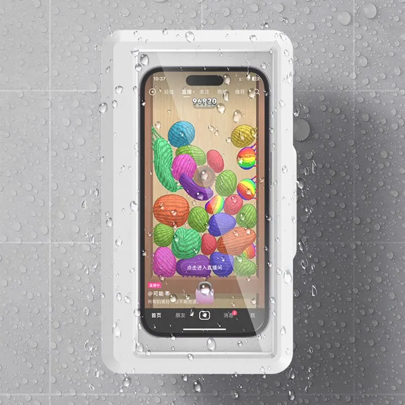 Support de téléphone étanche pour salle de bain, boîte de support murale pour téléphone, écran tactile auto-adhésif, support de téléphone, rangement d'étanchéité pour douche