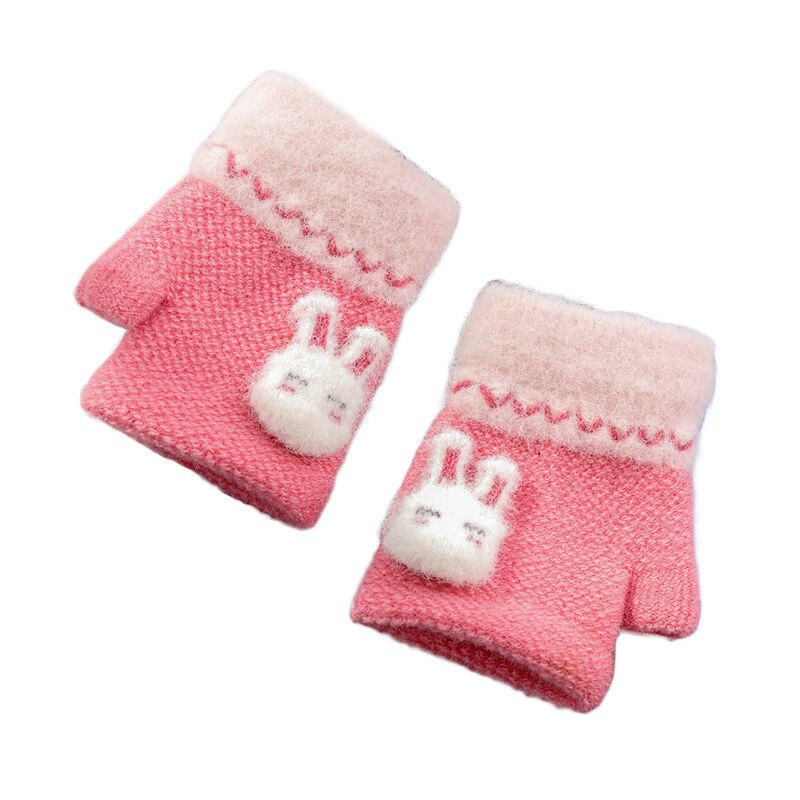 For 1~3Y baby infant Winter half finger knitted gloves rabbit knit warm half fingerless gloves for little baby child