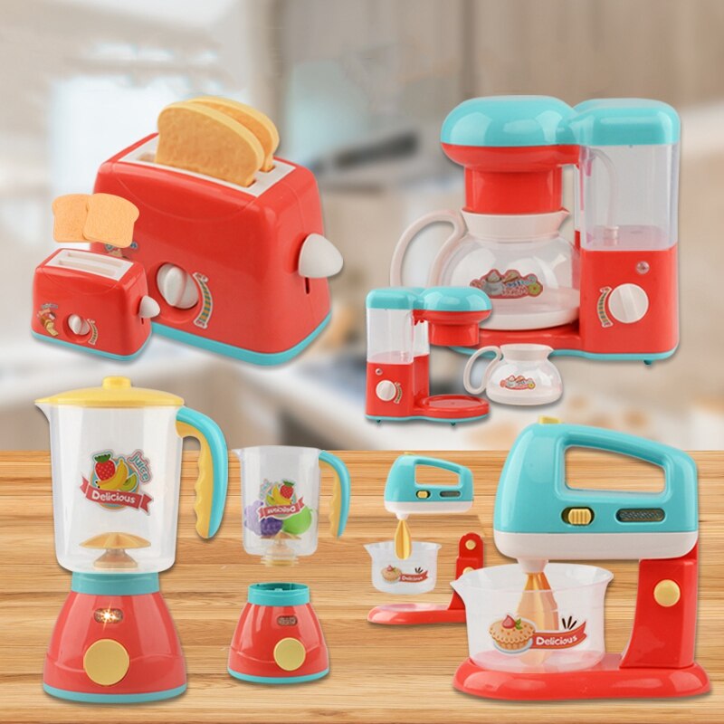 Kids Pretend Play Sets Simulatie Broodroosters Brood Maker Koffie Machine Blender Bakken Kit Game Mixer Keuken Rol Speelgoed