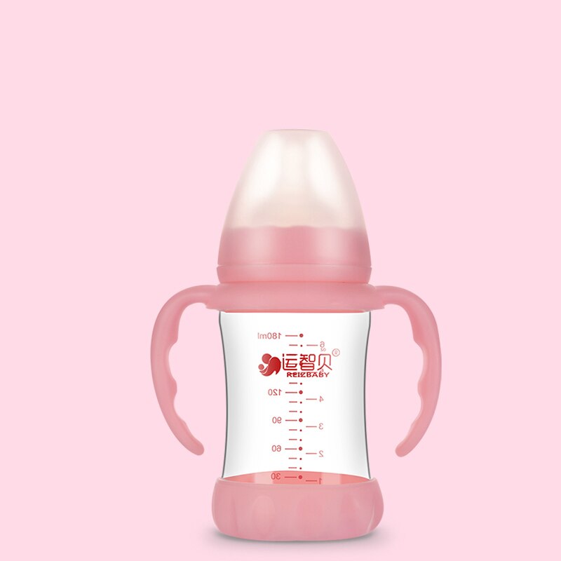 Botella de alimentación de bebé de vidrio, botella de agua de calibre ancho, resistente a altas temperaturas, 180/300ml: pink 180ml