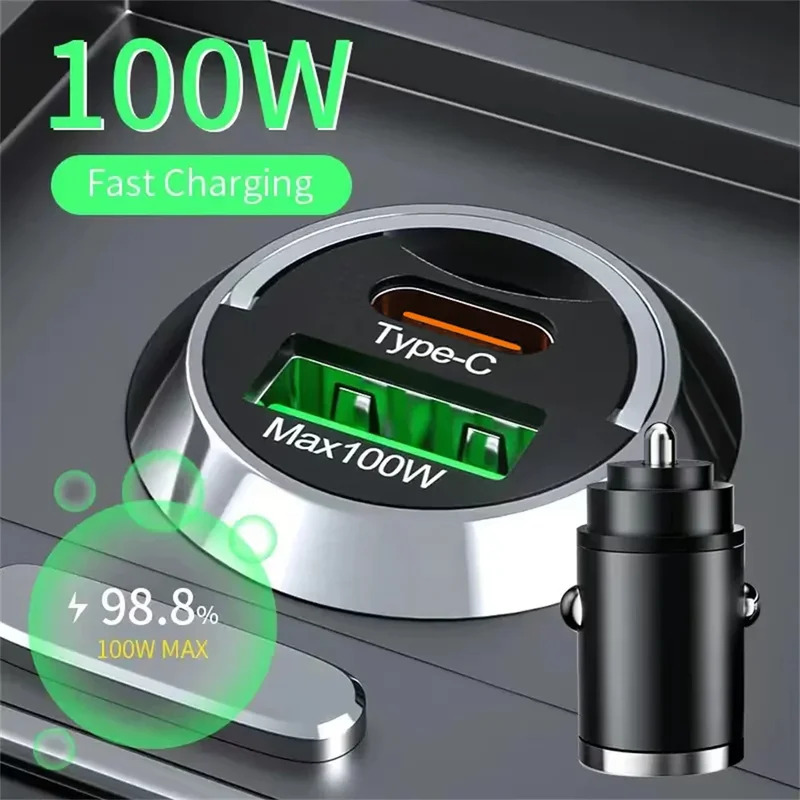 Car 66w Charger Fast Charging Metal One Tow Two Car ChargerFlash Charger in Car Mini Pull Ring Pd Car Charger Car Electronic