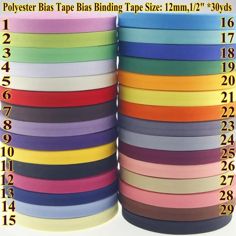 Hoogwaardig polyester biaisband van 12mm (1/2 cm breed en ) x 30 meter lang voor doe-het-zelf naaiprojecten.