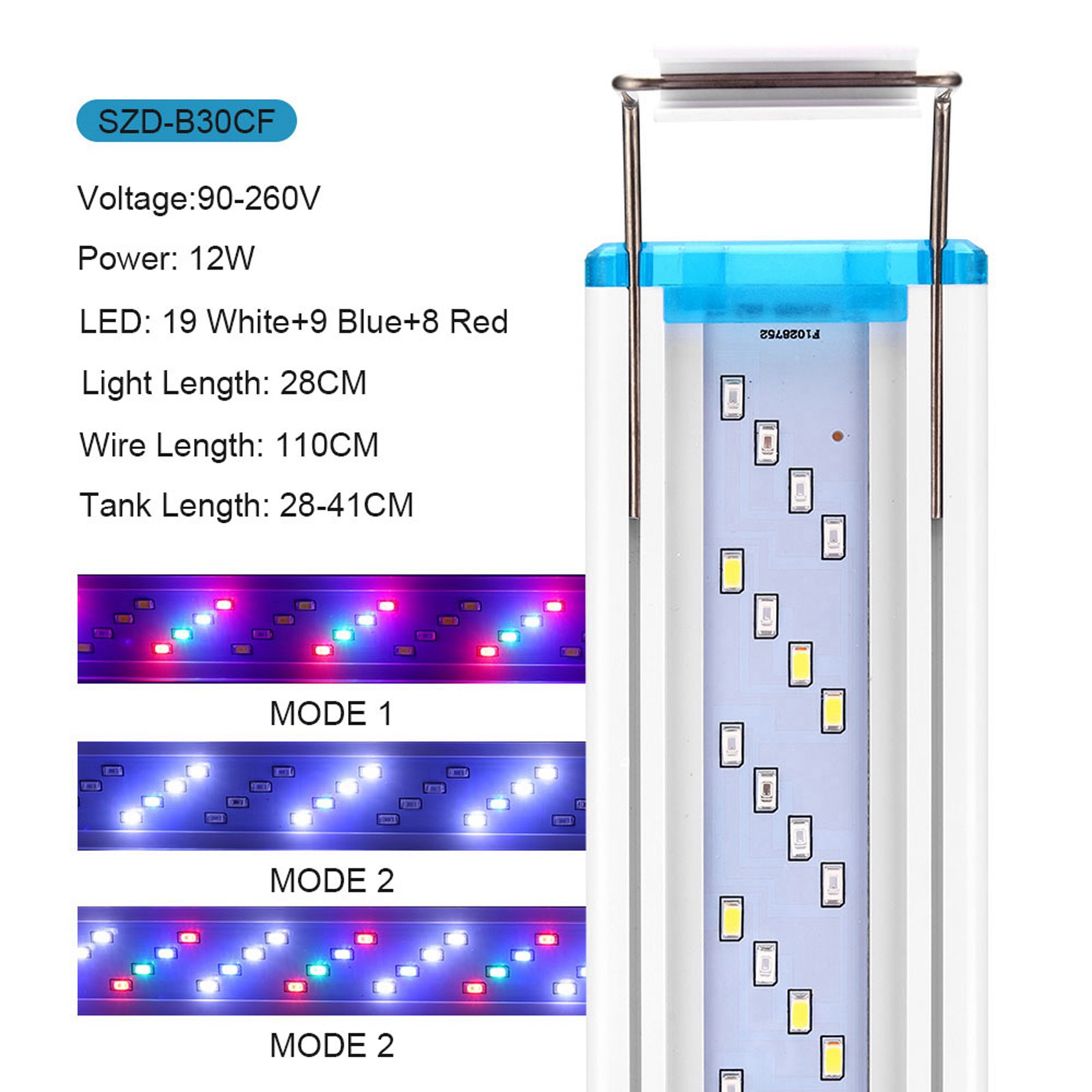 Aquarium LED Light Super Slim Fish Tank Aquatic Plant Grow Lighting 18-48cm Clip on Bracket Lamp For Marine Reef Aquarium: 3 Color 28cm
