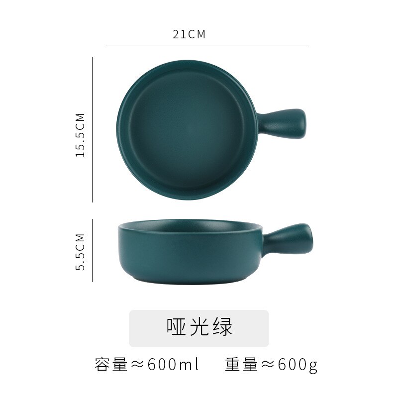 Ustensiles de cuisine bol à poignée en porcelaine bol pour étudiants vaisselle pour enfants saladier simple bol à pâtisserie en céramique: Vert foncé