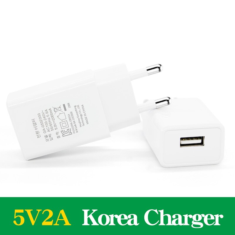 Korea Power Plug Converter Travel Adapter EU Charger 5V1A 2A usb Interface For Small Mobile Phone KC Certification: 5V2A