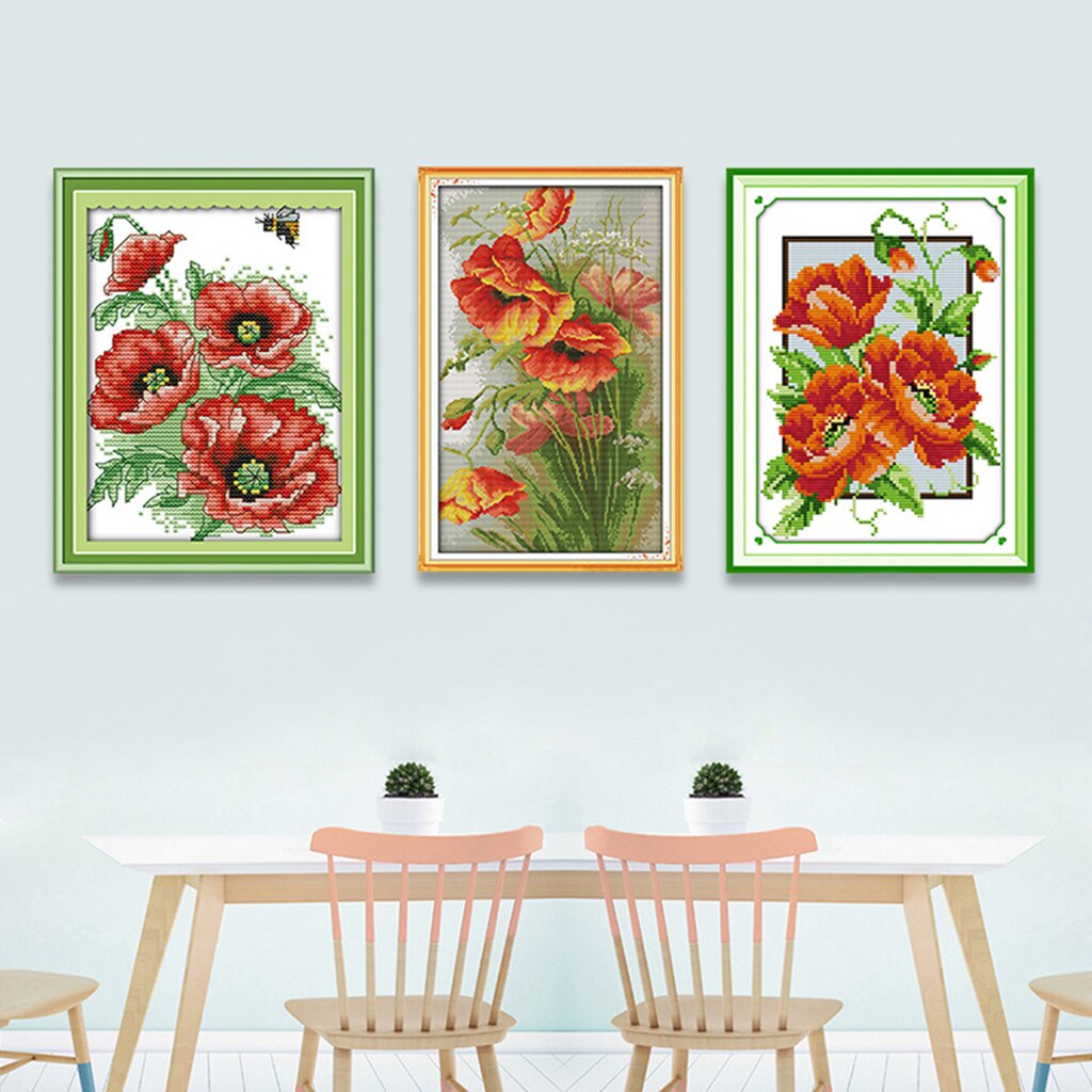 14CT Flower Cross Stitch Kit Beginner Embroidery Starter Kits 3 sizes