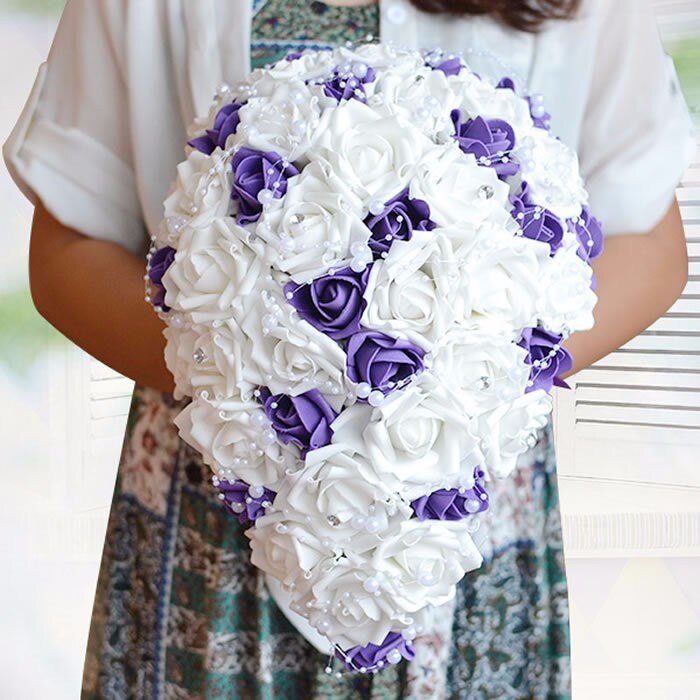 Ramo De novia De cristal blanco púrpura, boda occidental, goteo De flores, ramo De novia, broche De cascada: Morado