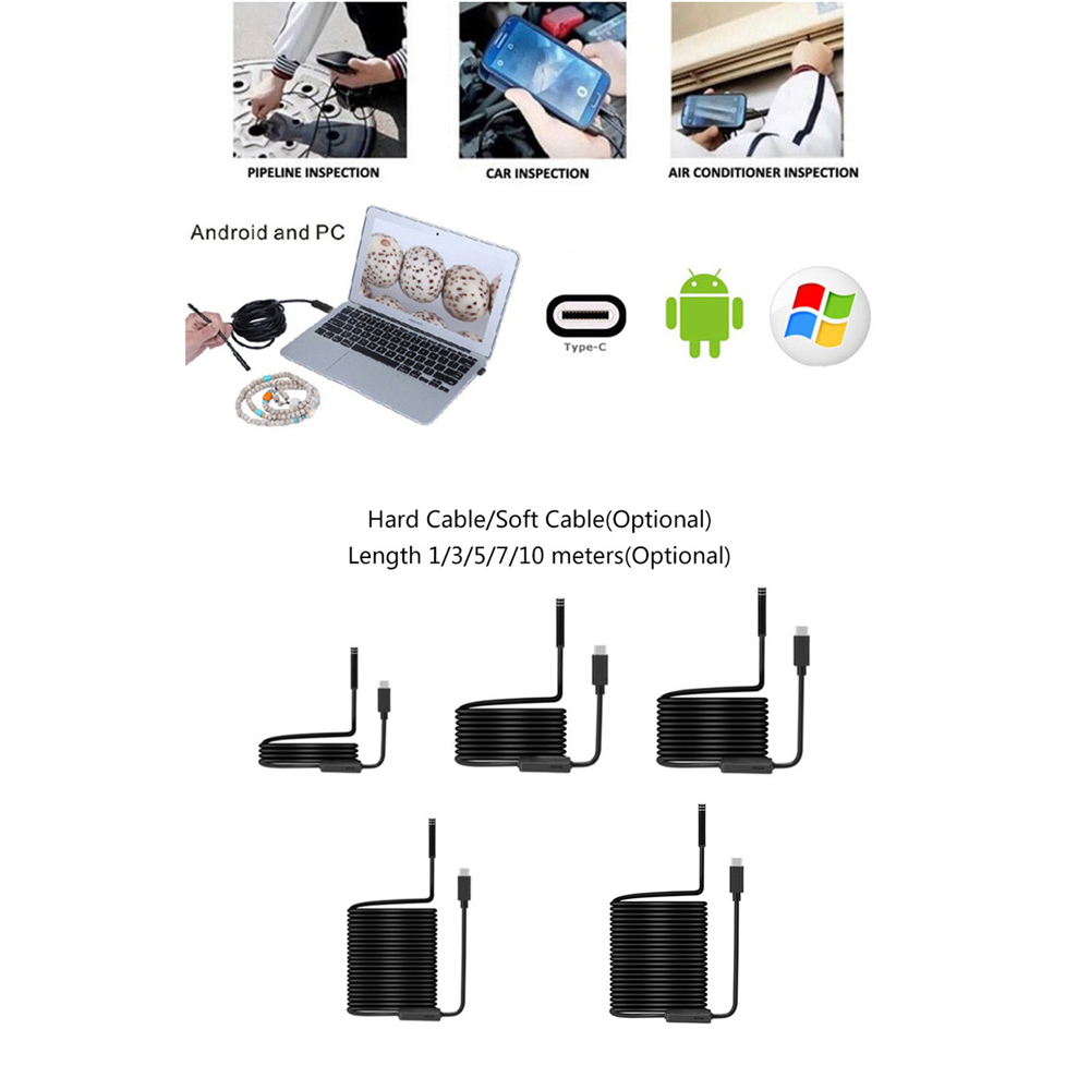 Type-c Android USB Endoscoop Camera 7.0mm Harde Kabel PC Android Telefoon Endoscoop Pijp Type C Endoscoop Inspectie mini Camera