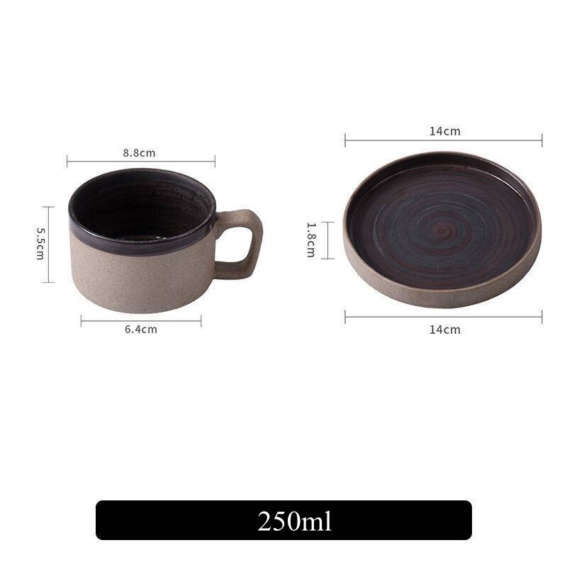Handmade Retro Pottery Coffee Cup Set Ceramic Cups with Dish Milk Water Mug Breakfast Mugs Coffee Mugs Home Tableware: dark brown