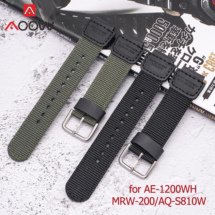 Nylon Lederen Band Voor Casio AE-1200WH AQ-S810W MRW-200 Roestvrij Stalen Gesp 18Mm Canvas Vervanging Band Horloge Accessoires