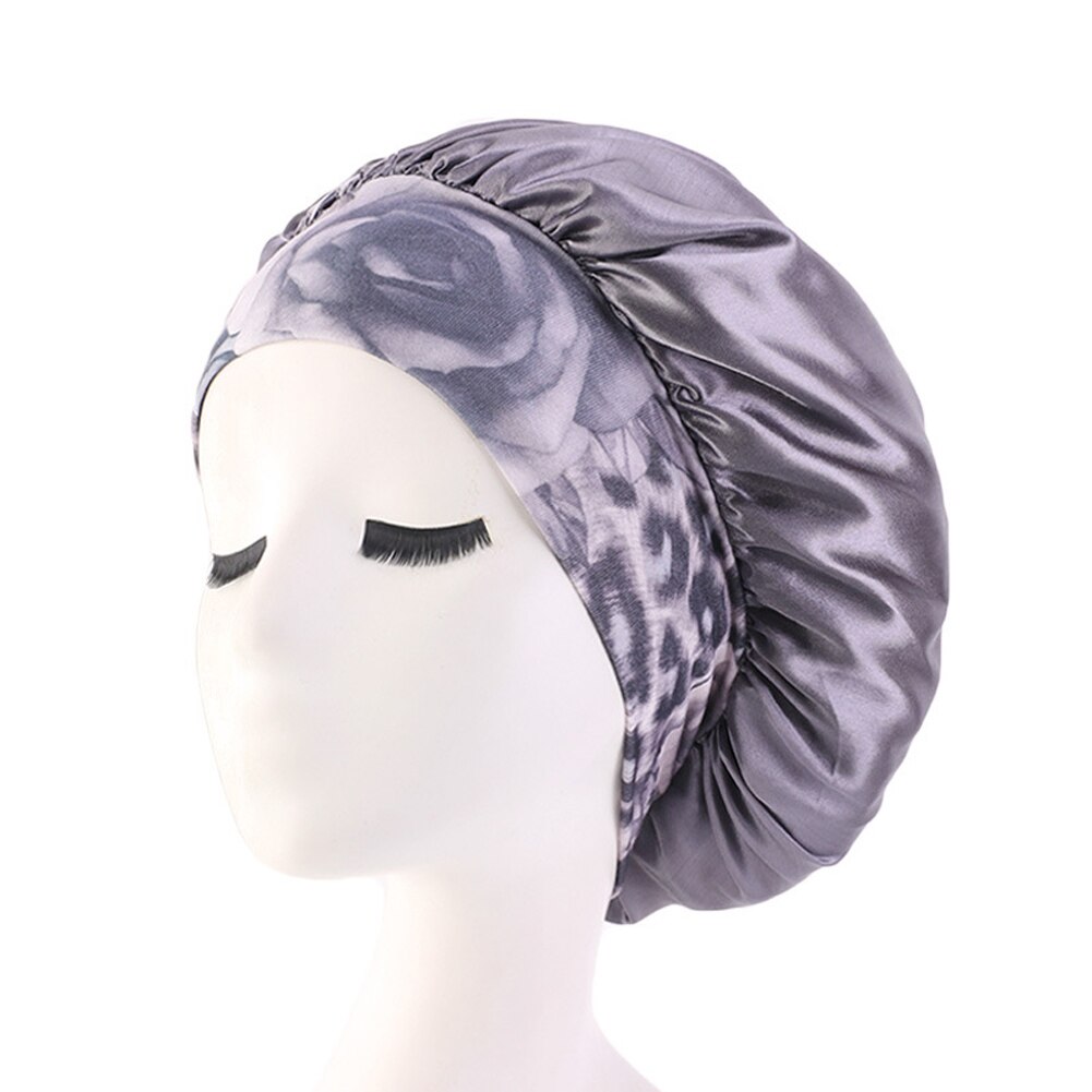 Kvinder satin tørklæde sovende motorhjelm hår wrap hat cap hovedbånd hovedbeklædning afslappet brusebad: Grå