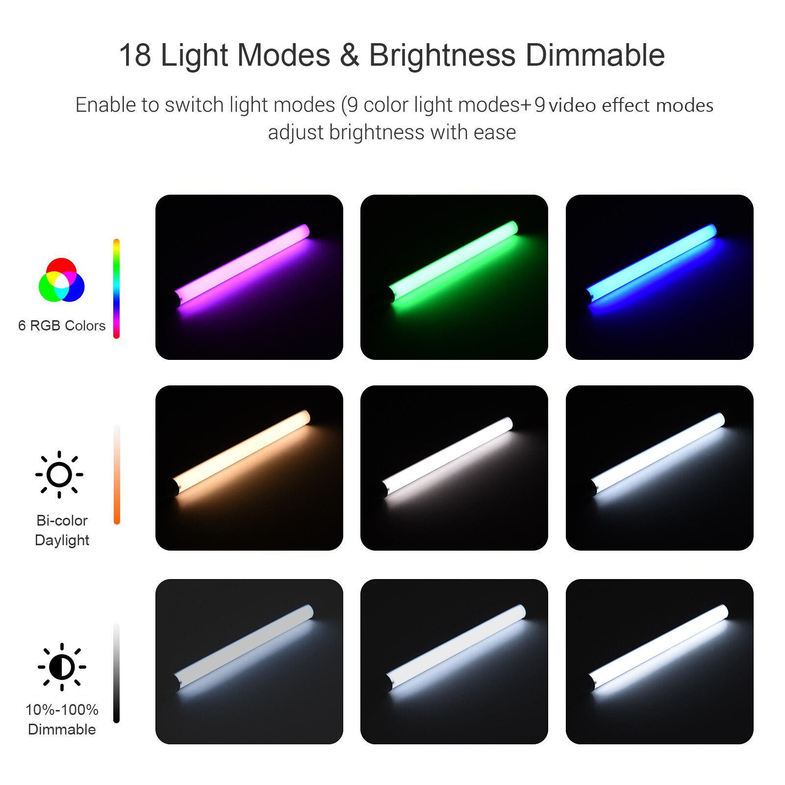 Andoer Rgb Led Video Licht Wand 10W 3000K-6000K 6 Kleuren 10%-100% Dimbare 150 kralen 1200LM Met 9 Effecten Afstandsbediening