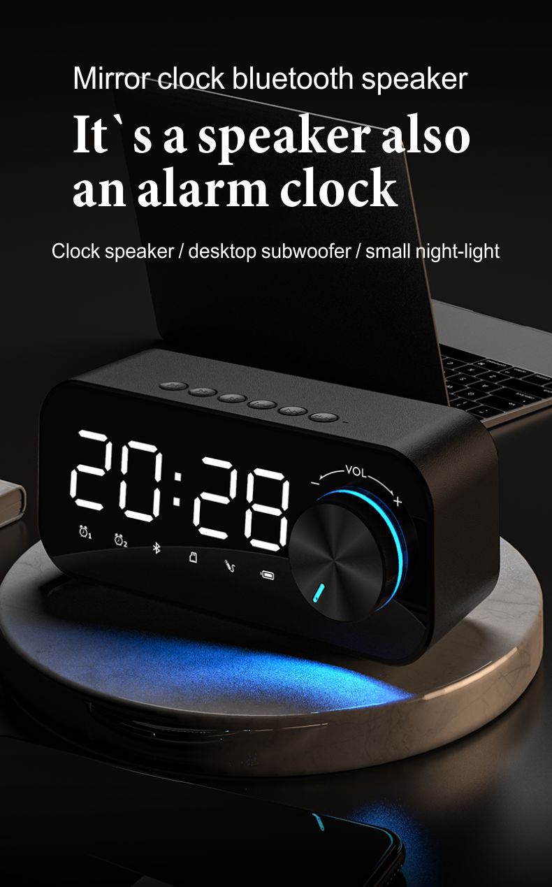 Alarm Clock Bluetooth Speaker Digital LED Display Wireless Subwoofer Music Player Loudspeaker Support TF Card Dual Alarm