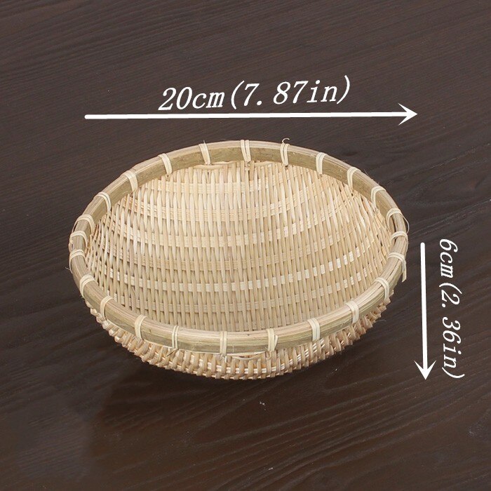 Handgjord bambuvävning flätad korg rund förvaringsbehållare för grönsaker frukt picknick mat bröd hushållskök rotting: 20 x 6cm