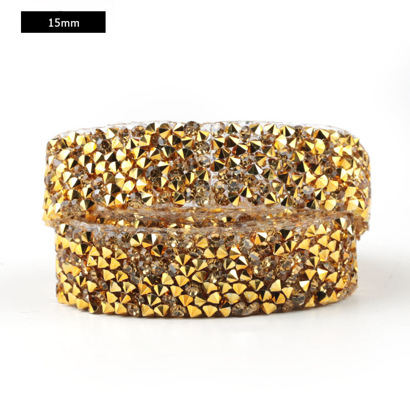 Dżetów wykończenia poprawka 1 stoczni Strass szycia taśmy Rhinestone aplikator wstążka z dżetów żelazko na ubrania akcesoria: 1.5cm - Gold