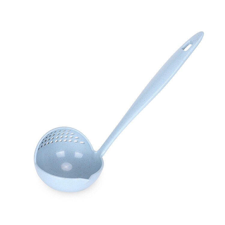 2 in 1 Lange Griff Suppe Löffel Hause Sieb Kochen Sieb Küche Scoop Kunststoff Pfannen Geschirr: Blau