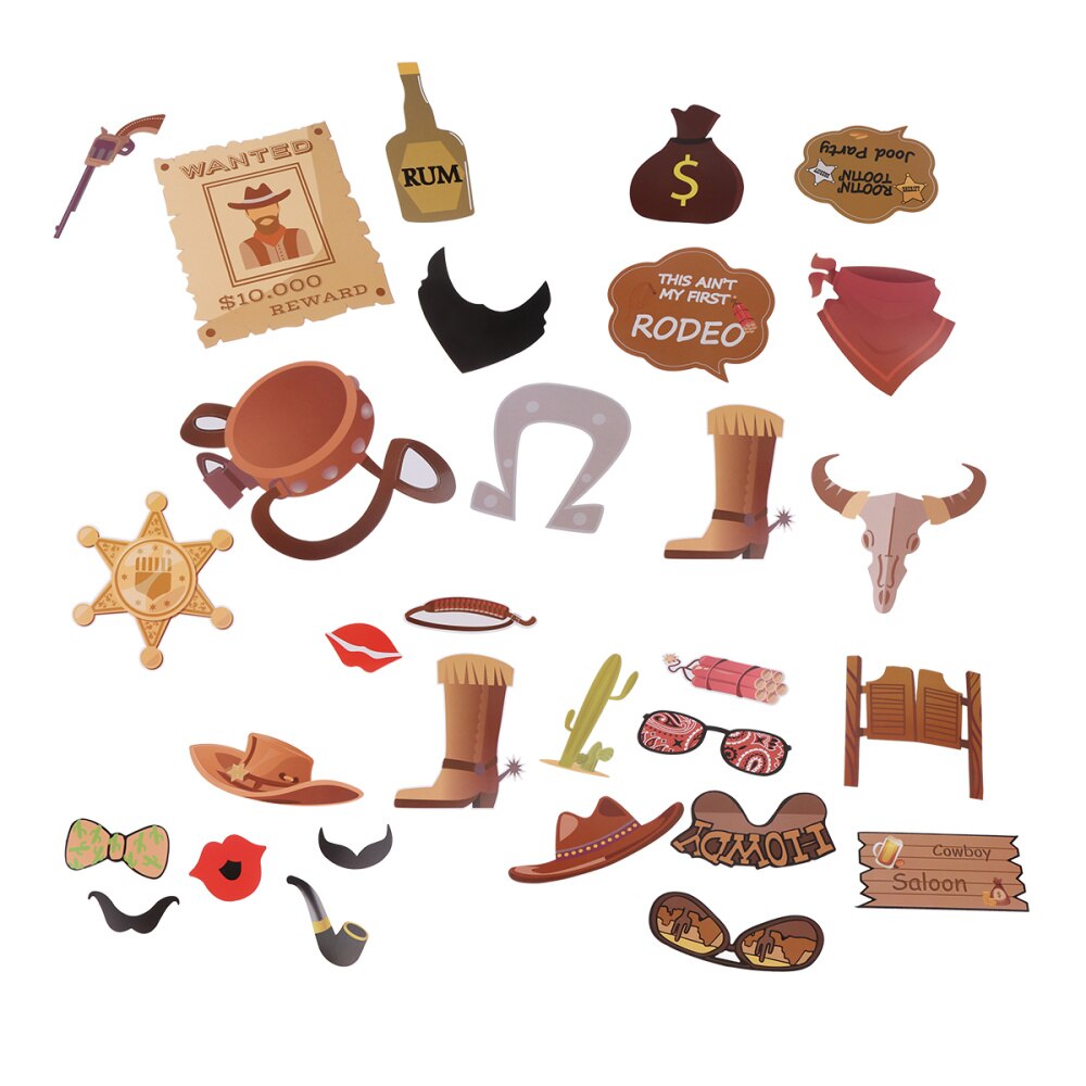 Accessoires Photo de la tribal Cowboy, 30 pièces, décor de barbe en papier, accessoire de fête pour la décoration