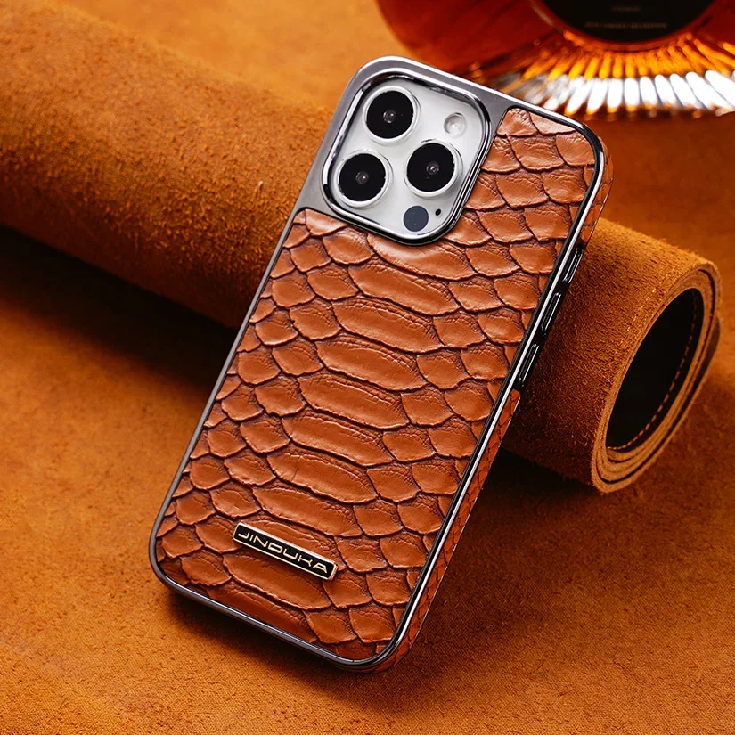 Luxury Python Texture Leather Electroplating Phone Case For iPhone 15 14 13 12 16 Pro Max Back Cover with Built-in Flannel: Cotton Fabric / Blue