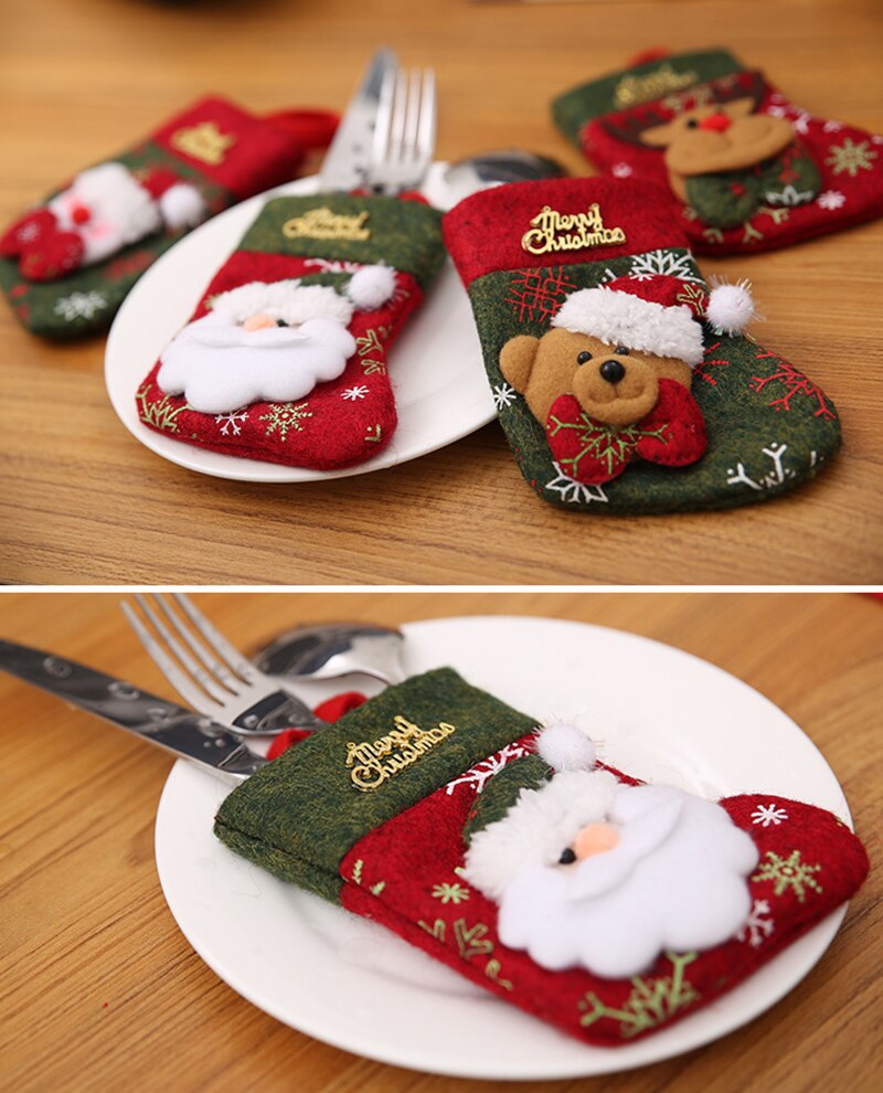 Mooie Kerst Sokken Kerst Bestek Set Mes En Vork Set Bag feestelijke home decor servies zak keuken accessoires