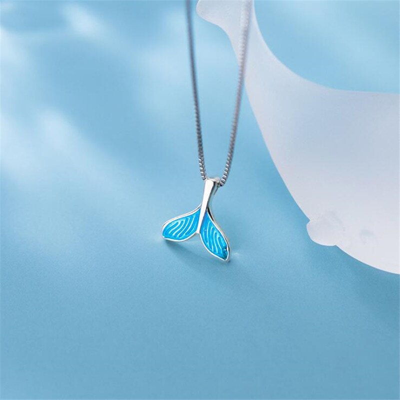 Neue Koreanische Stil Temperament Mori Meerjungfrau 925 Sterling Silber Schmuck Blau Fischschwanz Persönlichkeit Anhänger Halsketten H449