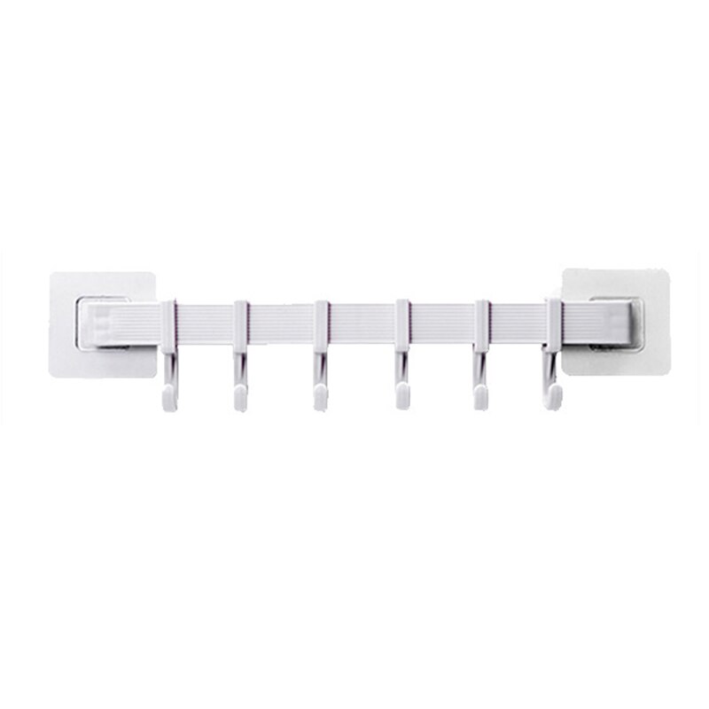 Seamless 6 Hook Hooks, Kitchen Wall Suction Plastic Hook, Bathroom Door Six Row Hook: white