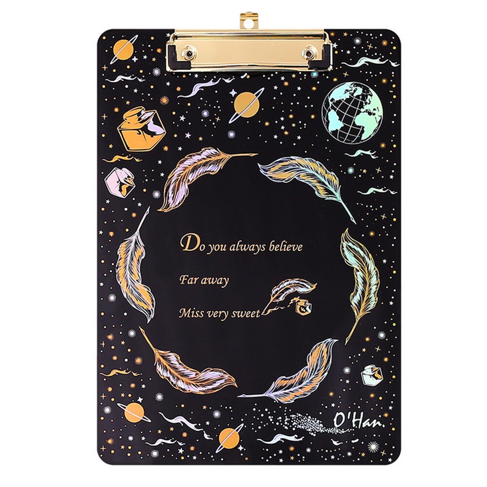 Writing Pads A4 Clipboard Backing Board Folder Document Holder Cardboard Office Supplies Student Drawing Portable Organizer: Feather-Black