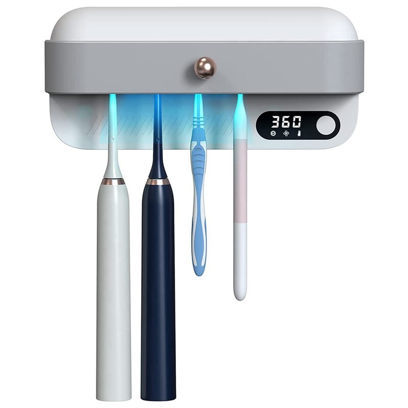 Tandenborstelhouder Met Tandenborstels Schoon Functie En U V Licht, Wall Mounted Voor Badkamer Met Ingebouwde Ventilator: Default Title