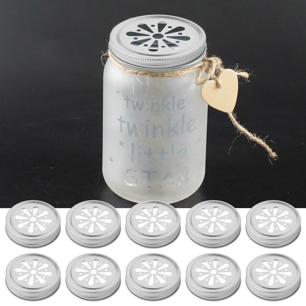 10Pcs Mason Jar Lids Flower Pattern Rust-proof Tinplate Mason Jar Covers Storage Can Lids Decoration for Home 