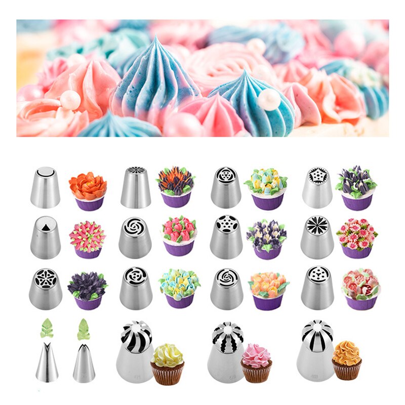 31pcs Russian Tulip Icing Piping Nozzles Pastry Cream Tips Stainless Steel Pastry Nozzles Confectionery Tool Baking Pastry Bag
