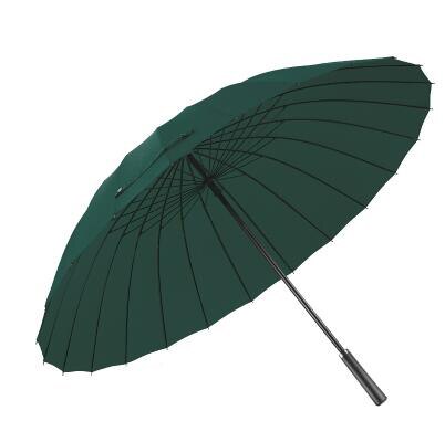 Høj 24 ben paraply mand kvinder læder håndtag langhåndteret manuelt vindtæt regn paraply: Grøn