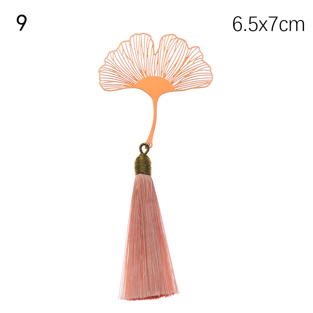 Retro Chinese Style Hollow Gold Metal Bookmark Maple Leaf Vein Fringed Pendant Apricot Leaf Bookmark Stationery: 9